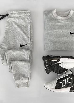 Мужской осенний комплект серый мужественный спортивный трикотажный костюм nike