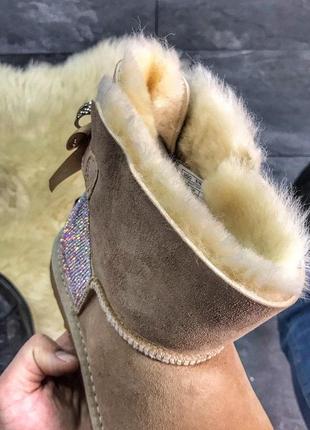 Зимние женские бежевые угги, ugg mini bailey bow beige уги/сапоги жіночі зима с мехом9 фото