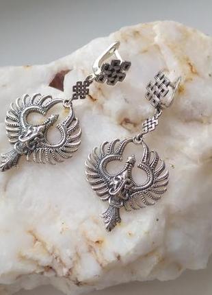 Cерьги "фениксы" из серебра, в этно стиле.2 фото