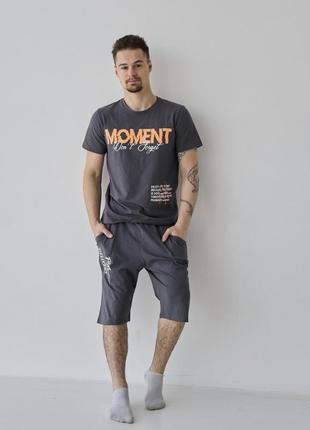 Чоловічий сірий комплект з шортами - moment1 фото