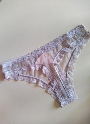 Трусики victoria's secret thong panty (серые)4 фото