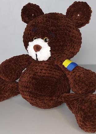 В'язана м'яка іграшка ведмедик бурий (35/25 см, пряжа: плюш, наповнювач: холлофайбер)