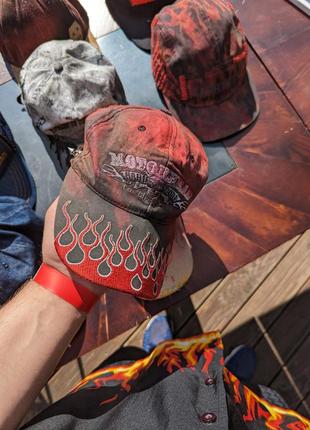 Vintage motorhead flame y2k cap кепка з вогнем вінтаж з шипами гранж панк рок