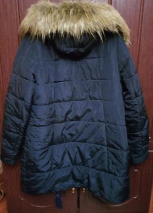 Темно-синий зимний пуховик(пальто) с мехом синтепон2 фото