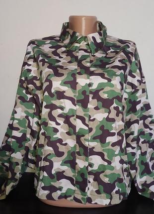 Укороченная блуза рубашка камуфляж, в стиле милитари zara2 фото