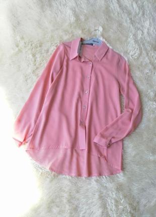 Стильна красива сорочка блуза з подовженою спинкою з напівпрозорої тканини креп-шифон розміри 42 44