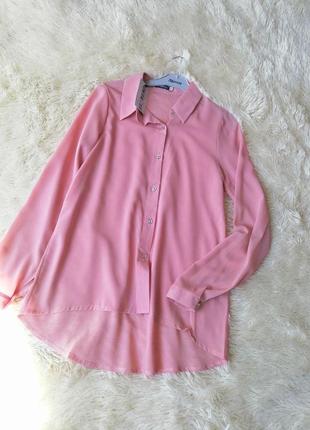 Стильна красива сорочка блуза з подовженою спинкою з напівпрозорої тканини креп-шифон розміри 42 443 фото