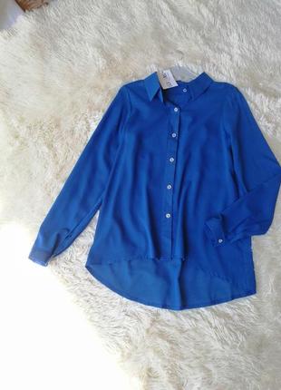 Стильна красива сорочка блуза з подовженою спинкою з напівпрозорої тканини креп-шифон розміри 42 445 фото