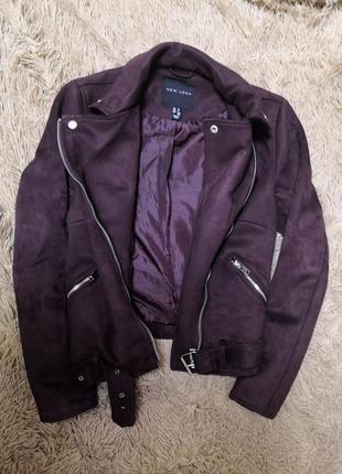 Замшевая куртка-косуха с поясом new look бордовая2 фото