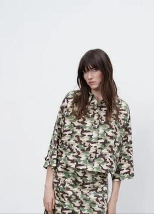 Укороченная блуза рубашка камуфляж, в стиле милитари zara1 фото