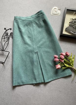 Расширенная юбка ewm со встречной складкой, бирюзовая, миди, трапеция, ,1 фото