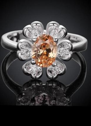 🏵красивое кольцо в серебре 925 с цирконом цветок, 17 р., новое! арт. 8601