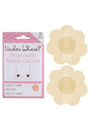 Одноразовые наклейки на грудь на соски 5 пар under where? disposable nipple daisies бежевые one size1 фото