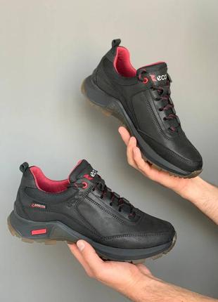 Мужские демисезонные кожаные кроссовки ecco black leather на полиуретановой подошве1 фото
