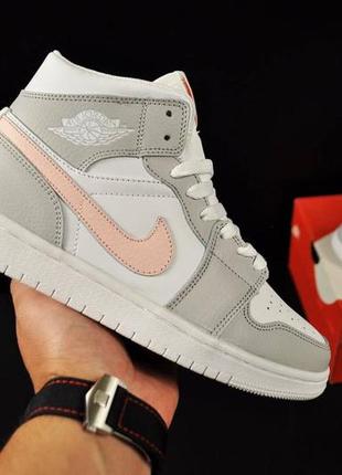 👟кроссовки женские nike air jordan 1 white &amp; gray &amp; pink👟