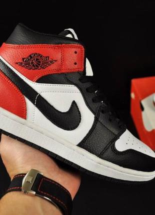 👟кроссовки женские nike air jordan 1 white &amp; black &amp; red👟