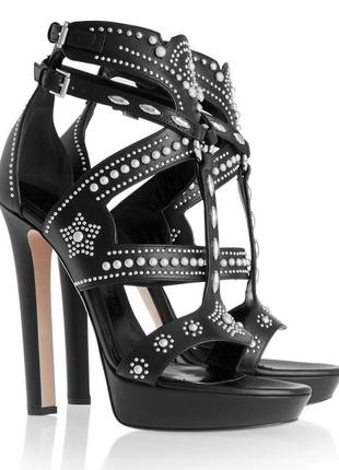 Босоножки alexander lipa black leather silver scorch platform sandals high heels оригинал