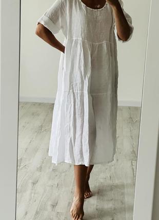 Платье платье сарафан лен льняное воланами италия2 фото