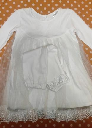 Белый комплект набор белое платье для девочки на крестины крещения с кружевом2 фото