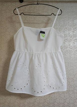 Трендовая майка блуза вышивка прошва ришелье перфорация бренд primark, р.12