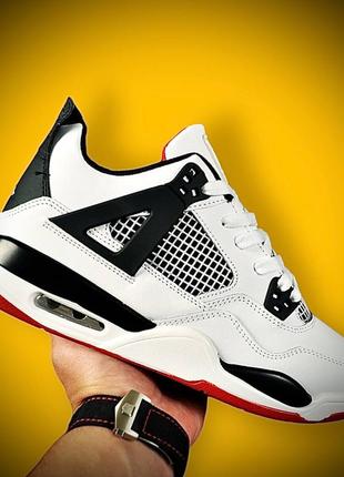 👟кроссовки мужские nike air jordan retro 4 white &amp; black &amp; red👟