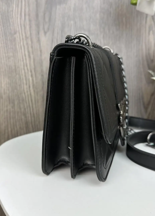 Женская кожаная у черная сумочка с птичками на цепочке клатч жеncкая сумка6 фото