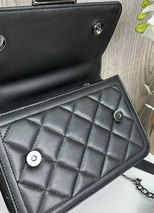 Женская кожаная у черная сумочка с птичками на цепочке клатч жеncкая сумка8 фото