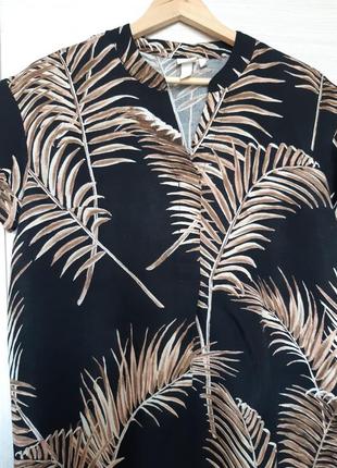 Сукня туніка оверсайз пог 56 льон віскоза чорна з пальмовим листям2 фото
