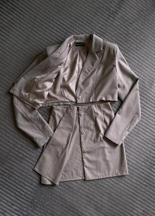 Костюм двойка юбка жакет пиджак мини кроп укороченный7 фото