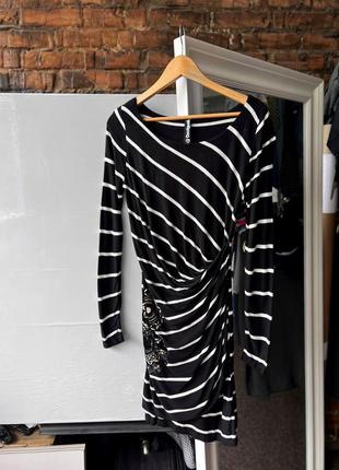 Desigual women's black/white long sleeve dress женское платье2 фото
