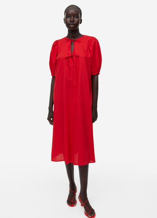 Платье из смесового льна с завязками от бренда h&m