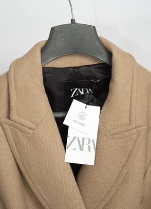 В наявності🔥 нове пальто zara бежеве вовняне пальто з поясом міді8 фото