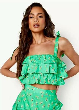 Яркий новый топ / брендовый топ кроп на завязках boohoo 💚