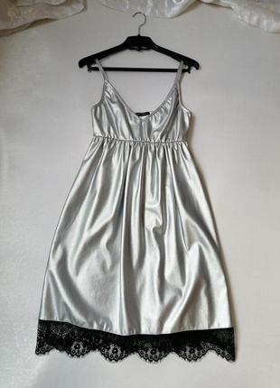Платье сарафан эко кожа стрейч с красивым кружевом по подолу, очень эффектно смотрится на белую футб1 фото
