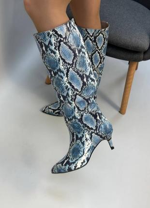 Екслюзивні чоботи з італійської шкіри жіночі рептилія на шпильці