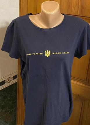 Футболка жіноча слава україні слава україні синя з написом