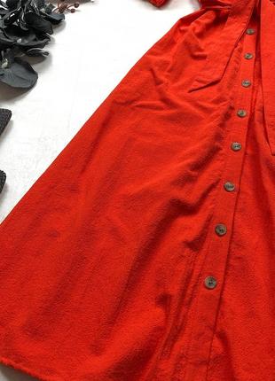 Шикарное платье h&m миди длины ярко-алого цвета на пуговках с пышными рукавами-буфами5 фото