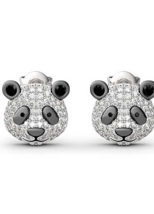 Милые серьги панда со стразами 3