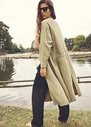 Длинное женское льняное хаки пальто удлиненное zara new