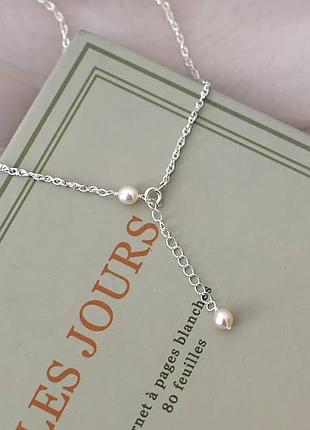 Серебряный браслет анклет (браслет на щиколотку) с натуральным жемчугом4 фото