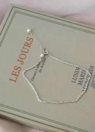 Серебряный браслет анклет (браслет на щиколотку) с натуральным жемчугом2 фото