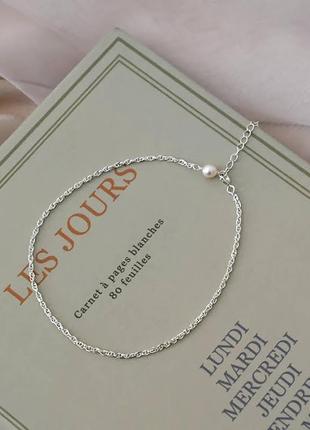 Серебряный браслет анклет (браслет на щиколотку) с натуральным жемчугом3 фото