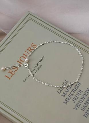 Серебряный браслет анклет (браслет на щиколотку) с натуральным жемчугом