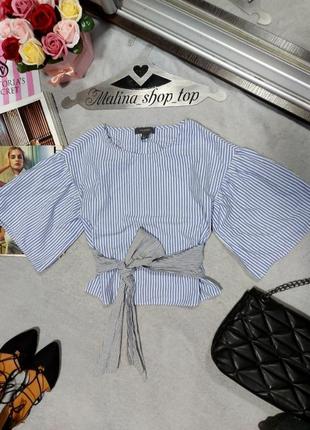 Блуза в смужку топ з бавовни блузка 44 42 primark блуза хлопок полосатая с поясом распродажа розпродаж