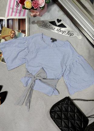 Блуза в смужку топ з бавовни блузка 44 42 primark блуза хлопок полосатая с поясом распродажа розпродаж2 фото