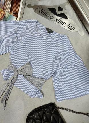 Блуза в смужку топ з бавовни блузка 44 42 primark блуза хлопок полосатая с поясом распродажа розпродаж3 фото