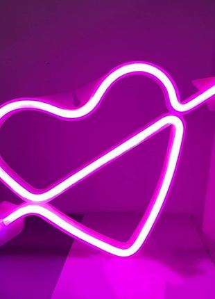 Настінний неоновий світильник нічник серце купідона рожеве1 фото