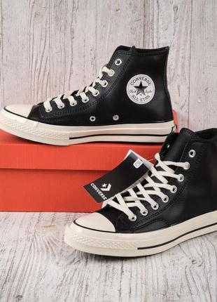 Кеди  converse chuck 70 hi black\white leather1 фото