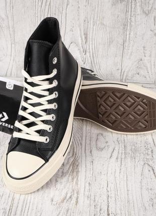 Кеди  converse chuck 70 hi black\white leather3 фото