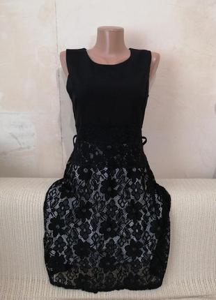 Сукня чорна комбінована з гіпюром